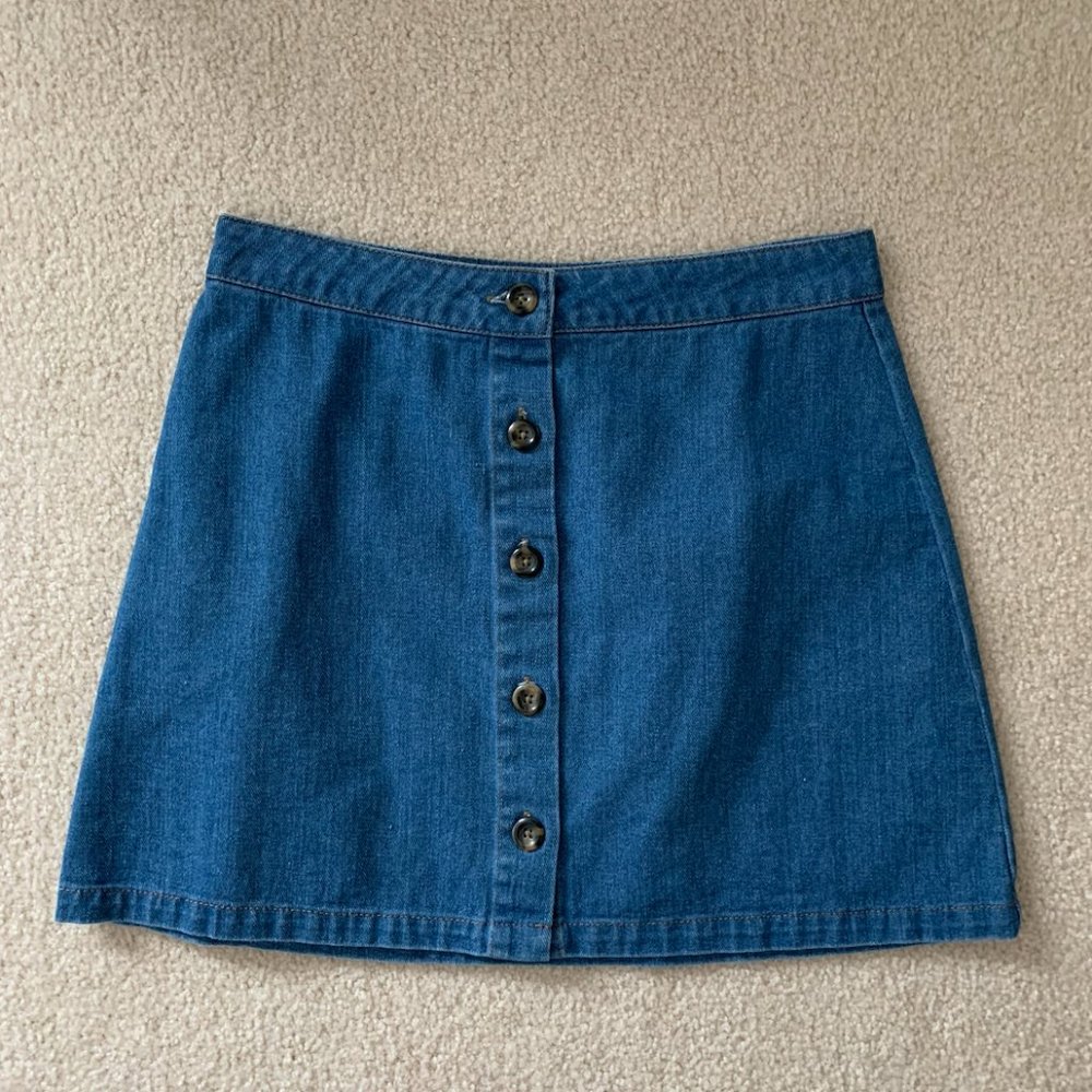 Medium wash button up denim skirt